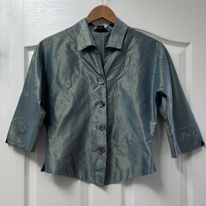 Rozae Nichols Slate Blue Metallic Cropped Blazer